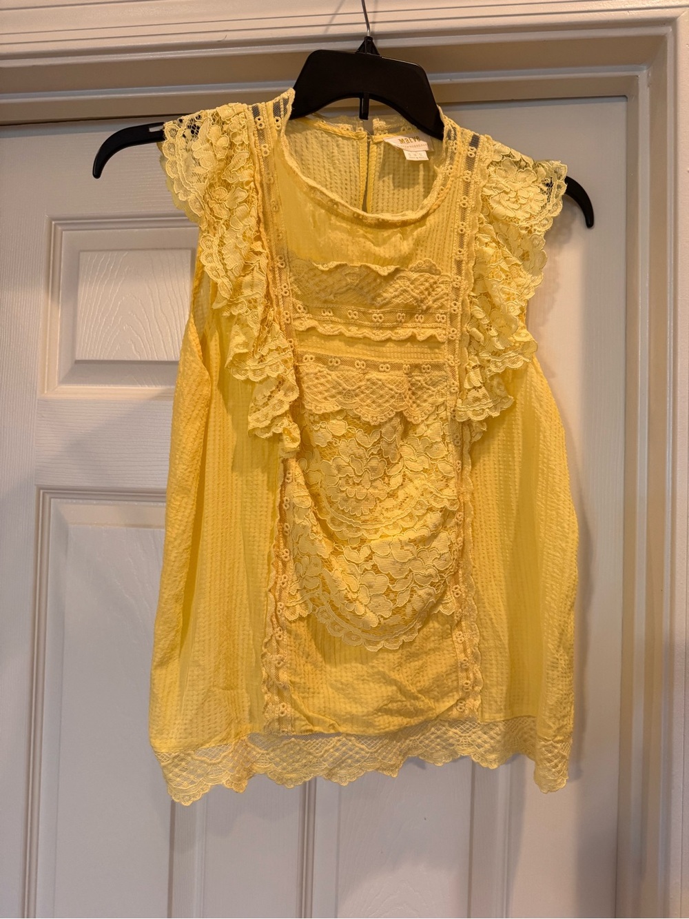 Anthropologie Victoria Blouse by Maeve Size 12 Butter Sun Yellow Bright Lace
